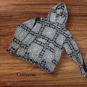 Converse Black and White Paisley Bandana Print Hoodie Sweatshirt With Sparkle